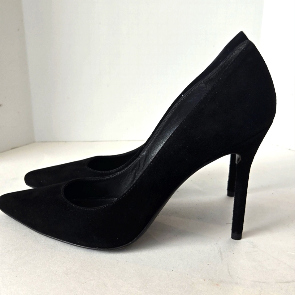 Stuart Weitzman Scoop black suede leather stiletto shoes high heels - Picture 5 of 8